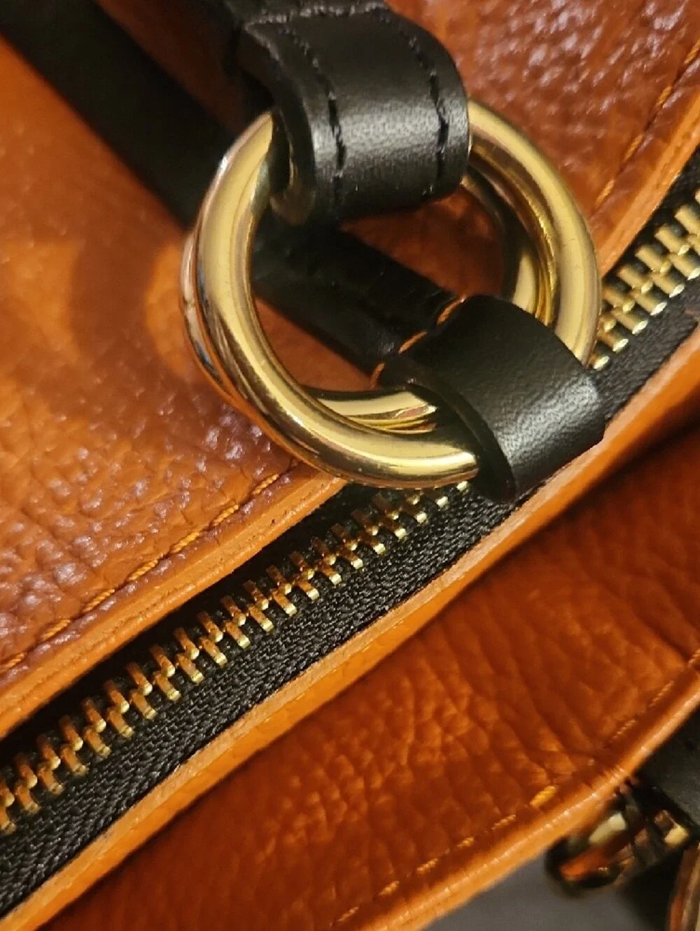 Valentina Tan Leather Shoulder Bag with Black Straps and Gold Hardware